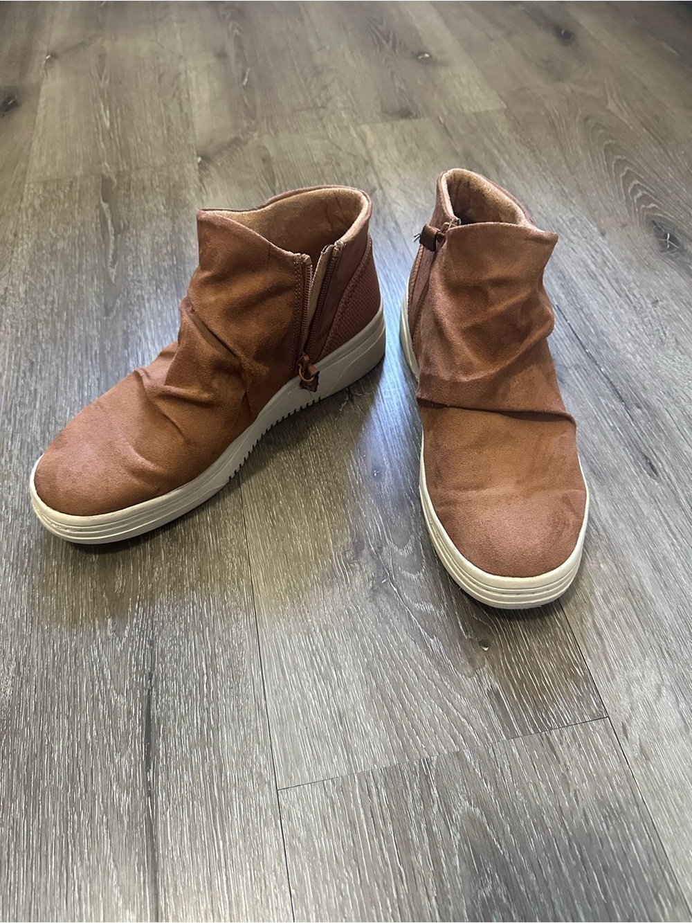 Dr. Scholl's Brown Suede-Look Zip Ankle Sneakers with White Platform